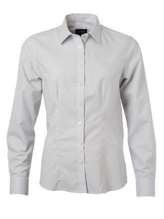 Ladies Shirt Longsleeve Oxford James & Nicholson - white