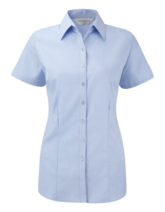 Ladies Short Sleeve Herringbone Shirt Russel - light blue