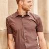 Mens Short Sleeve Fitted Shirt Russel - chocolate brown