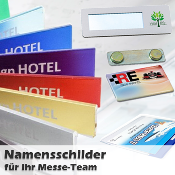 Namensschilder für das Messeteam