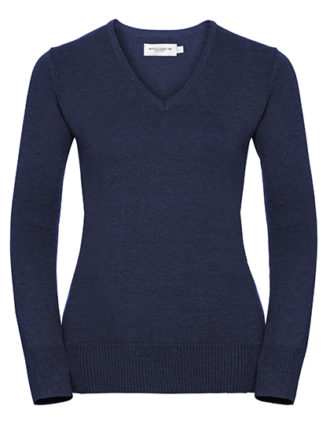 Ladies' V-Neck Knitted Pullover Russell - denim